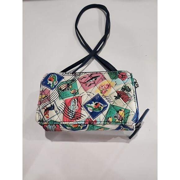 Vera Bradley Crossbody Wristlet Cuban Stamps Small All in One Multicolored - Picture 2 of 11